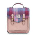 B40255 PINK BLUE TARTAN Colour Ladies Handwoven Scottish Harris Tweed Backpack Gaelsong