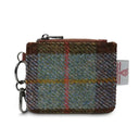 B40271 CHESTNUT AND BLUE TARTAN Colour Handwoven Harris Tweed Zip Card Wallet Gaelsong