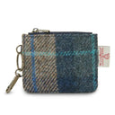 B40271 NAVY BEIGE TARTAN Colour Handwoven Harris Tweed Zip Card Wallet Gaelsong