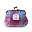B40272 PINK AND BLUE TARTAN Colour Handwoven Harris Tweed Zip Card Wallet Gaelsong