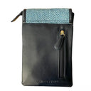 B40277 Women's Harris Tweed Mini Crossbody Bag Turquoise Herringbone Back View Gaelsong