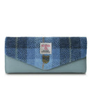 Women's Harris Tweed Long Clasp Purse Blue Tartan Gaelsong