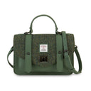 Ladies Harris Tweed & Leather Small Satchel Dark Green Gaelsong