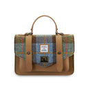 Genuine Leather & Harris Tweed Medium Satchel Chesnut Blue Gaelsong