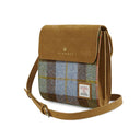 Harris Tweed & Genuine Leather Medium Satchel Chesnut Blue Side Gaelsong