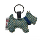 B90202 Dog Shaped Harris Tweed Keyring Turquoise Herringbone Gaelsong