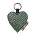 B90203 Heart Designed Harris Tweed Keyring Turquoise Herringbone Gaelsong