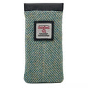 B90205 Handmade Harris Tweed Soft Glasses Case Turquoise Herringbone Gaelsong