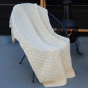 D50638 Honeycomb Merino Wool Aran Throw White Gaelsong
