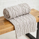 D50732 MISTY GREY Colour Supersoft Merino Chunky Cable Knit Throw Folded View Size Gaelsong