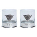 D68648 Pewter Highland Cow Whisky Glass Set Of 2 Gaelsong