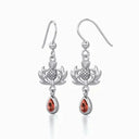 J13797 Silver Thistle Dangle Earrings with Gemstone Red Gaelsong