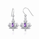 J13805 Thistle Designed Drop Earrings with Gemstone Purple Color Gaelsong
