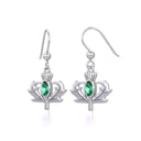 J13805 Thistle Designed Drop Earrings with Gemstone Green Color Gaelsong