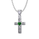 Miracle Celtic Cross Pendant with Heart Gem Green Gaelsong