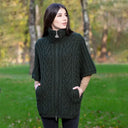A10014 Aran Funnel Neck Poncho Jacket Green Gaelsong
