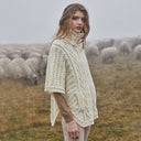 A10014 Aran Funnel Neck Poncho Jacket Natural Side View Gaelsong
