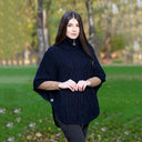 A10014 Aran Funnel Neck Poncho Jacket Navy Gaelsong
