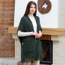 A10034 Fringed Pocket Shawl Army Green Gaelsong
