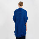 A10034 Fringed Pocket Shawl Blue Back View Gaelsong
