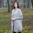 A10034 Fringed Pocket Shawl Grey Gaelsong
