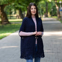 A10034 Fringed Pocket Shawl Navy Gaelsong
