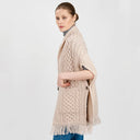 A10034 Fringed Pocket Shawl Parsnip Side View Gaelsong
