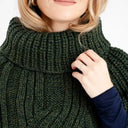 Ladies Merino Wool Cowlneck Poncho Green Front View Studio Gaelsong