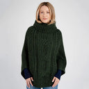 Ladies Merino Wool Cowlneck Poncho Green Studio Gaelsong