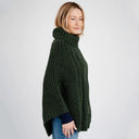 Ladies Merino Wool Cowlneck Poncho Green Side View Studio Gaelsong