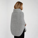 Ladies Merino Wool Cowlneck Poncho Grey Back View Studio Gaelsong