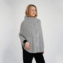 Ladies Merino Wool Cowlneck Poncho Grey Side View Studio Gaelsong