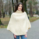 Ladies Merino Wool Cowlneck Poncho White Gaelsong