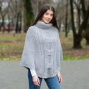 Ladies Merino Wool Cowlneck Poncho Grey Gaelsong