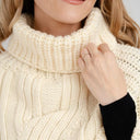 Ladies Merino Wool Cowlneck Poncho White Front View Studio Gaelsong