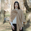 Ladies Asymmetrical 100% Lambswool Shawl Camel Lifestyle Gaelsong