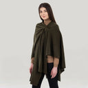 Ladies Asymmetrical 100% Lambswool Shawl Green Side View Gaelsong