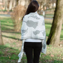 Scottish Thistle Cotton Shawl Grey Lifestyle Back View Gaelsong