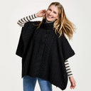 A10086 BLACK Colour Supersoft Merino Cowl Neck Aran Poncho Gaelsong