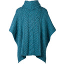 A10086 IRISH SEA Colour Supersoft Merino Cowl Neck Aran Poncho Studio Back Side View Gaelsong