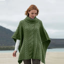 A10086 MEADOW GREEN Colour Supersoft Merino Cowl Neck Aran Poncho Gaelsong