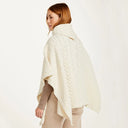 A10086 NATURAL WHITE Colour Supersoft Merino Cowl Neck Aran Poncho Back Side View Gaelsong