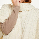 A10086 NATURAL WHITE Colour Supersoft Merino Cowl Neck Aran Poncho Collar Closeup View Gaelsong