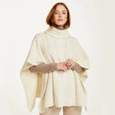 A10086 NATURAL WHITE Colour Supersoft Merino Cowl Neck Aran Poncho Lifestyle Gaelsong