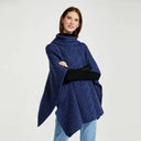 A10087 INK BLUE Colour Aran Supersoft Merino Poncho with Cowl Neck Gaelsong