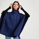 A10087 INK BLUE Colour Aran Supersoft Merino Poncho with Cowl Neck Studio Gaelsong