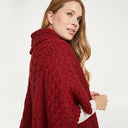 A10087 RUA RED Colour Aran Supersoft Merino Poncho with Cowl Neck Side View Gaelsong
