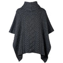 A10087 SLATE GREY Colour Aran Supersoft Merino Poncho with Cowl Neck Studio Front Back Side Gaelsong