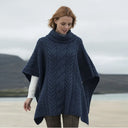 A10087 SLATE GREY Colour Aran Supersoft Merino Poncho with Cowl Neck Gaelsong