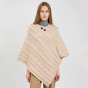 Fisherman Wool Buttoned Aran Poncho Parsnip Front View Gaelsong